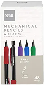 Office Depot Brand Mechanical Pencils with Comfort Grip, 0.7 mm, Black Barrel, Pack of 48 Pencils