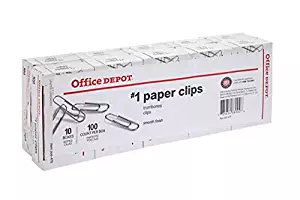Office Depot Brand Paper Clips, No. 1 Regular, Silver, 100 Clips Per Box, Pack Of 10 Boxes