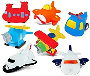 Puzzled Rubber Squirter Bath Floaters Aircraft Bathtub Toys Helicopter Airplane Sea Knight Sea Plane Jetliner Space Shuttle - About 3 Inches Each, 7 Pcs - Non-Toxic Toys for Baby Boys of All Ages!