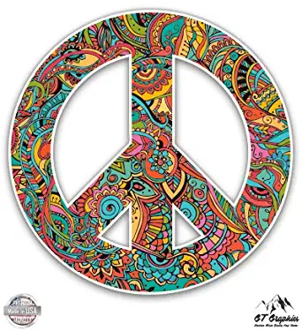 GT Graphics Floral Pattern Peace Sign - Vinyl Sticker Waterproof Decal