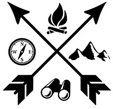 Camping Arrows Fire, Compass, Mountains NOK Decal Vinyl Sticker |Cars Trucks Vans Walls Laptop|Black|5.5 x 5.5 in|NOK1181