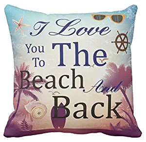 Kissenday 18X18 Inch I Love You To The Beach And Back Retro Marine Life Fun Quote Saying Cotton Polyester Decorative Home Decor Sofa Couch Desk Chair Bedroom Car Birthday Gift Square Throw Pillow Case