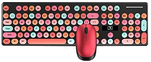 Wireless Keyboard Mouse Combo,Rainbow PBT Keycaps Mechanical Feel Keyboard and Mute Gaming Mouse Set 2.4G Wireless Connection for Windows, Computer, Desktop, PC, Notebook Typewriter(Red)