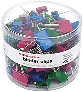 Office Depot Brand Binder Clip Combo Pack, Assorted Sizes, Assorted Colors, Pack of 200