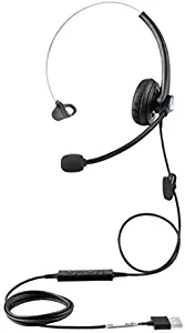 USB Plug Hands-Free Call Center Noise Cancelling Corded Monaural Headset Headphone with Mic Mircrophone for Both Office PC VOIP Softphone and Telephone with USB Plug for Headset