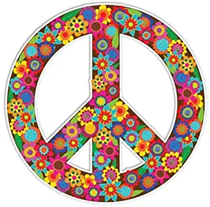 Peace Sign Sticker Flowers Colorful Hippie Decal by Megan J Designs - Laptop Window Car Vinyl Sticker