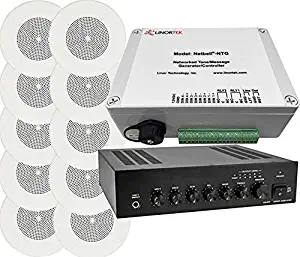 Linortek Netbell-NTG-C10 (10 Ceiling Mounted Speakers) TCP/IP Network Tone Generator Multi-Function Speaker System for School Factory Warehouse Paging, Live Announcements, Break Time/Emergency Alarm