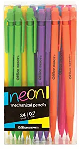 Office Depot Brand Neon Mechanical Pencils, 0.7 mm, 2 Medium Lead, Assorted Barrel Colors, Pack of 24