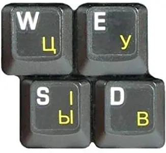 Ukrainian Russian Laminated QWERTY Transparent Keyboard Stickers for All PC & Laptops with Yellow Lettering