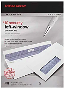 Office Depot 100% Recycled Lift Press(TM) Window Envelopes, 10 (4 1/8in. x 9 1/2in.), White, Pack of 500, 76171