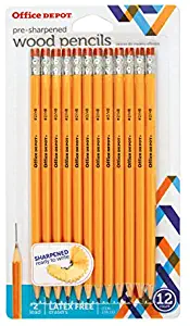 Office Depot Brand Presharpened Pencils, 2 Medium Soft Lead, Yellow, Pack of 12