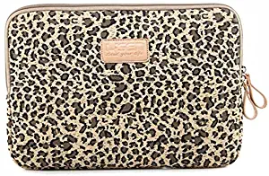 BagsFromUs Lisen Canvas Fabric Stylish Leopard's Spots Leopard Print Style 7-15.6 Inch Laptop Sleeve Computer Protective Carrying Case Bag Cover for iPad / Macbook / Dell / HP / Lenovo / Sony / Toshiba / Acer etc. (Yellow, 13 inch)