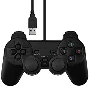 SQDeal USB Wired Joystick Gamepad Gaming Pad Controller [Double Vibration Feedback Motors] Fit for PC Computer Laptop Window (Black)