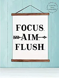 Wood & Canvas Wall Hanging Focus Aim Flush Bathroom Décor Wall Art Sign 19x24-Inch