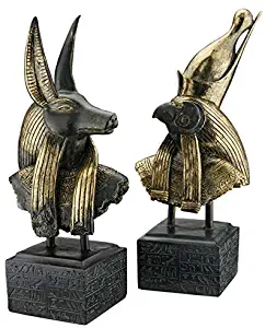 Design Toscano AH9262223 Gods of Ancient Egypt Bust Statues, 18 Inch, Set of Two Horus and Anubis, Polyresin, Black and Gold